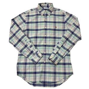 Ralph Lauren Shirt Mens Small Blue Twill Plaid Button Up Long Sleeve Flesh Pony